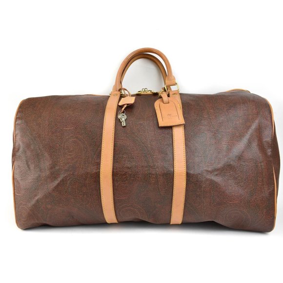 Etro Handbags - ETRO: Burgundy, Signature Paisley & Tan Leather Travel/Weekender Bag